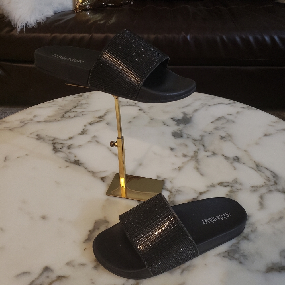 Olivia Miller slide black rhinestones size 9